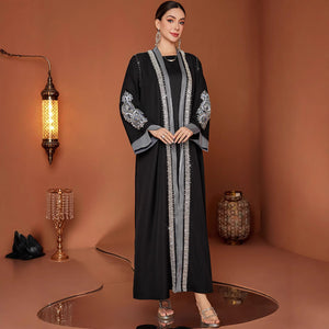 Plus Size Rhinestone Abaya – Handmade Embroidered Robe