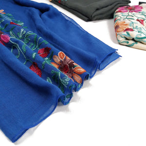 Flower Embroidery Hijab  Cotton Linen Hijab Long Headscarf