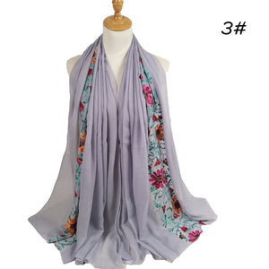 Flower Embroidery Hijab  Cotton Linen Hijab Long Headscarf