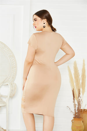 XL Pencil Skirt Dress – Solid Color Mesh Stitching Dress for Women