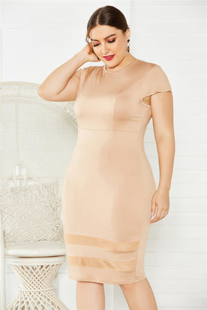 XL Pencil Skirt Dress – Solid Color Mesh Stitching Dress for Women