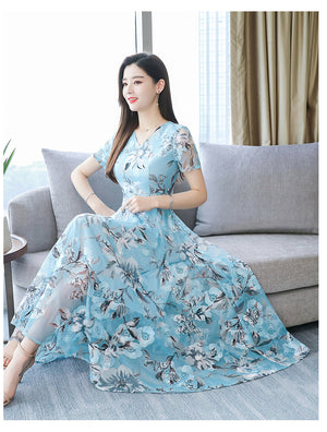 Plus Size Floral Dress – Long Skirt Printed Dress for Women