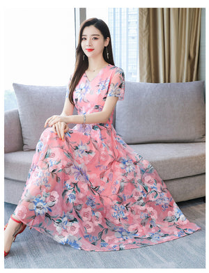 Plus Size Floral Dress – Long Skirt Printed Dress for Women