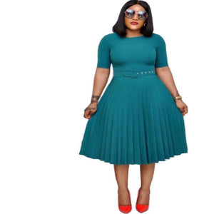 Plus Size Pleated Dress – Round Neck Mother’s Dress for Women