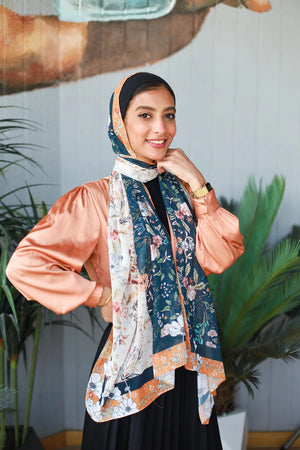 Satin Printed Hijab | Luxury Satin Shawl Headscarf