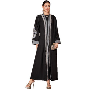 Plus Size Rhinestone Abaya – Handmade Embroidered Robe