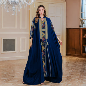 Embroidered Evening Abaya – Luxury Two-Piece Robe Set