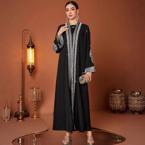 Plus Size Rhinestone Abaya – Handmade Embroidered Robe