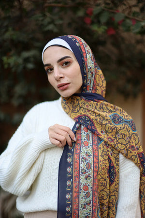 Satin Printed Hijab | Luxury Satin Shawl Headscarf