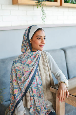 Satin Printed Hijab | Luxury Satin Shawl Headscarf