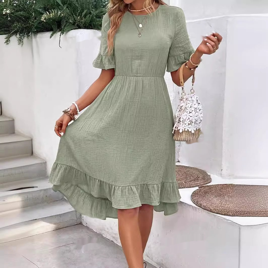 Lotus Leaf Sleeve Dress – Tied Waist Short Sleeve Fashion Dress for Women
