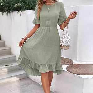 Lotus Leaf Sleeve Dress – Tied Waist Short Sleeve Fashion Dress for Women