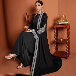 Plus Size Rhinestone Abaya – Handmade Embroidered Robe