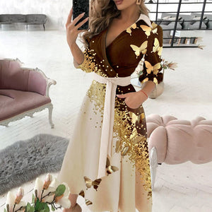 Butterfly Print Dress – Elegant Women's Starlight Pattern Dress