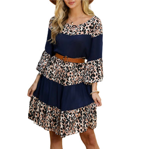 printed bell sleeve dress Printed Round Neck 