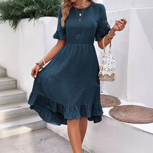 Lotus Leaf Sleeve Dress – Tied Waist Short Sleeve Fashion Dress for Women