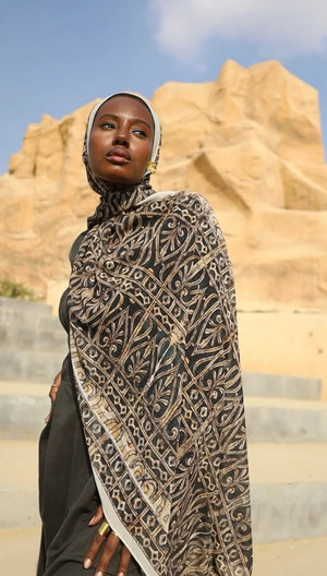 Satin Printed Hijab | Luxury Satin Shawl Headscarf