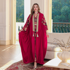 Embroidered Evening Abaya – Luxury Two-Piece Robe Set