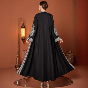 Plus Size Rhinestone Abaya – Handmade Embroidered Robe