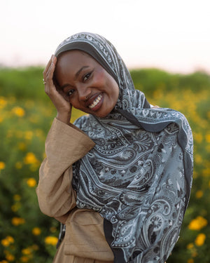 Satin Printed Hijab | Luxury Satin Shawl Headscarf