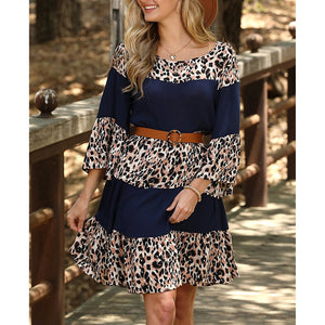 printed bell sleeve dress Printed Round Neck 