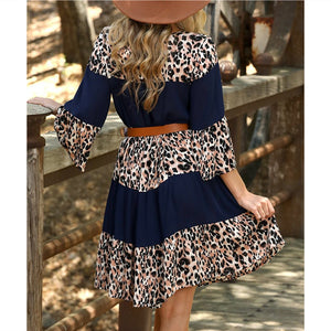 printed bell sleeve dress Printed Round Neck 