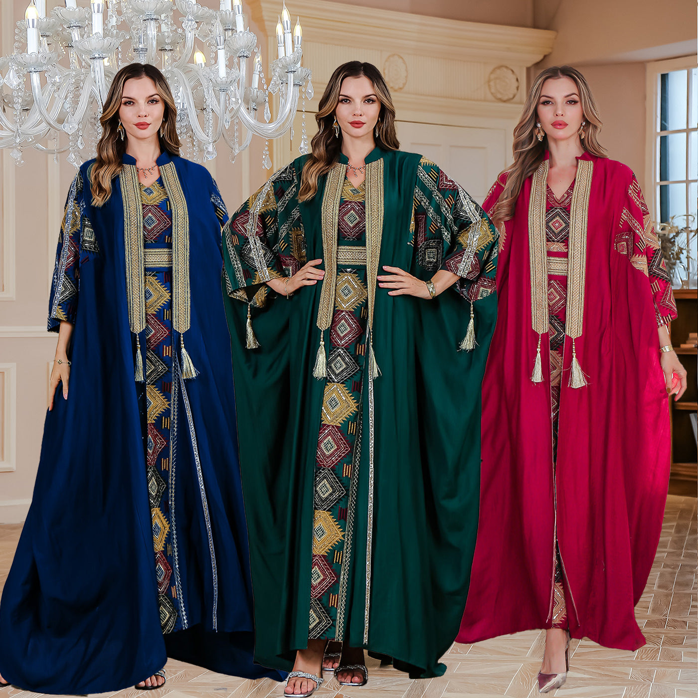 Embroidered Evening Abaya – Luxury Two-Piece Robe Set